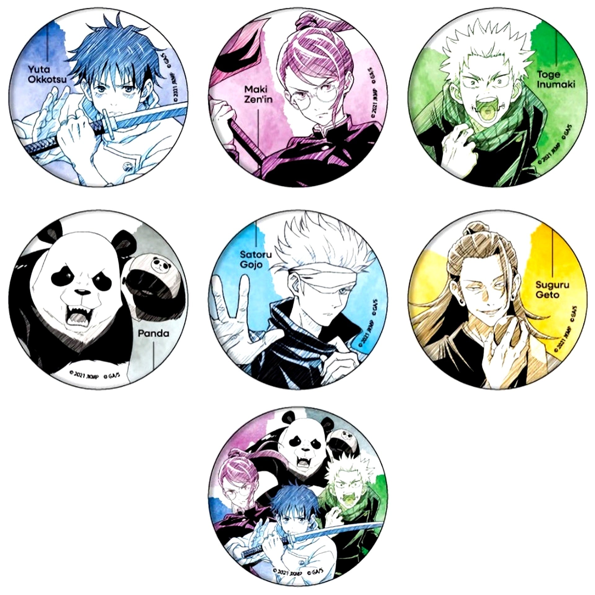 Set of 7 Jujutsu Kaisen 0 Trading Button with Rare 01. GraffArt Sketch Illustration [USED]