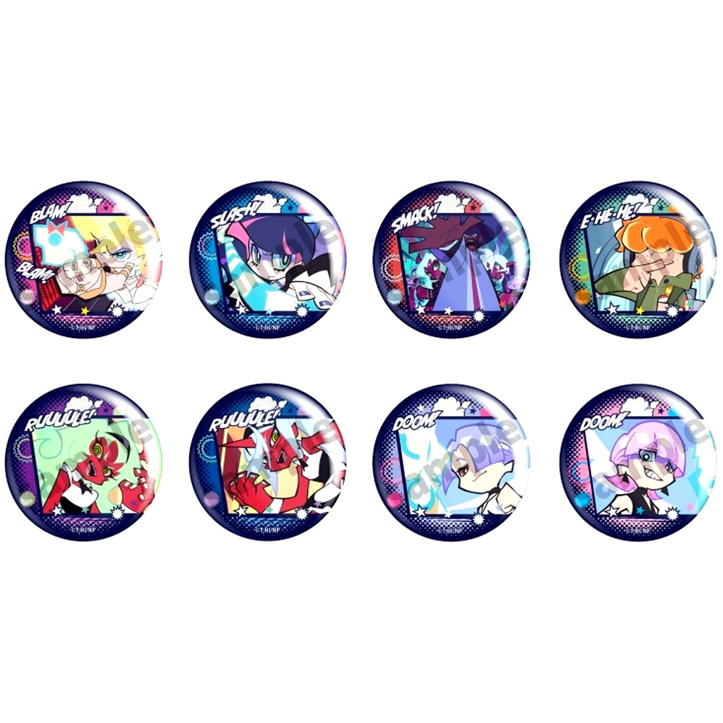 Set of 8 New Panty & Stocking with Garterbelt Trading Glitter Button [USED]