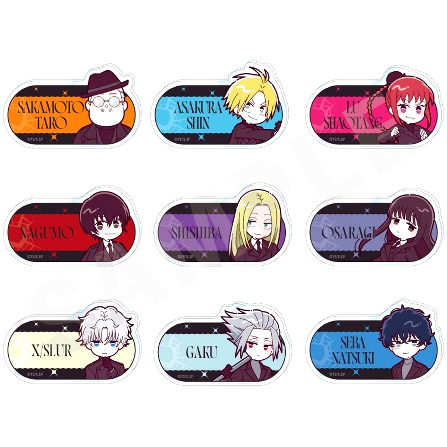 Set of 9 SAKAMOTO DAYS Mini Character Suit Series Trading Name Badge [USED]