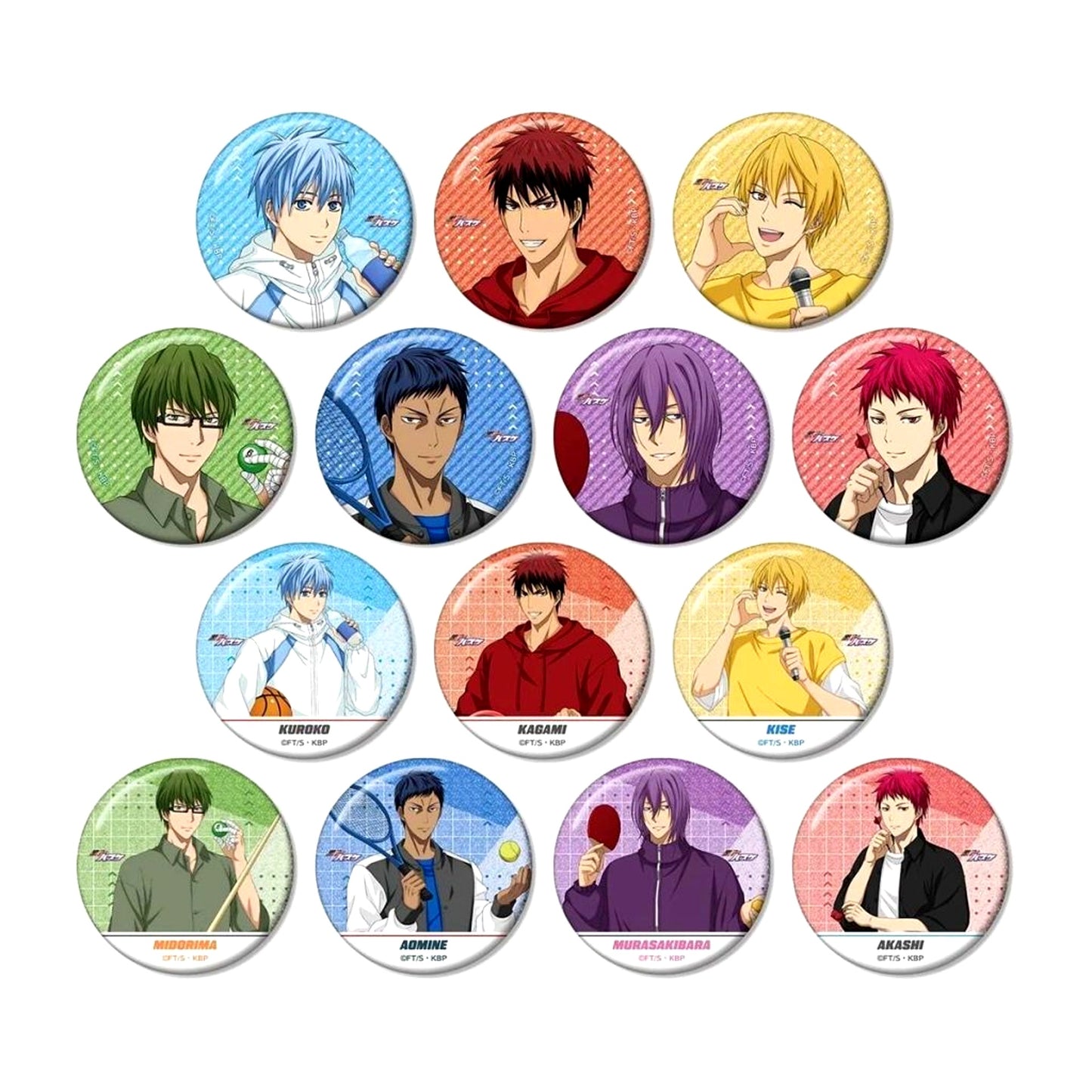 Set of 14 Kurokos Basketball Illustration Sports Holiday Ver. Trading Glitter Button [USED]