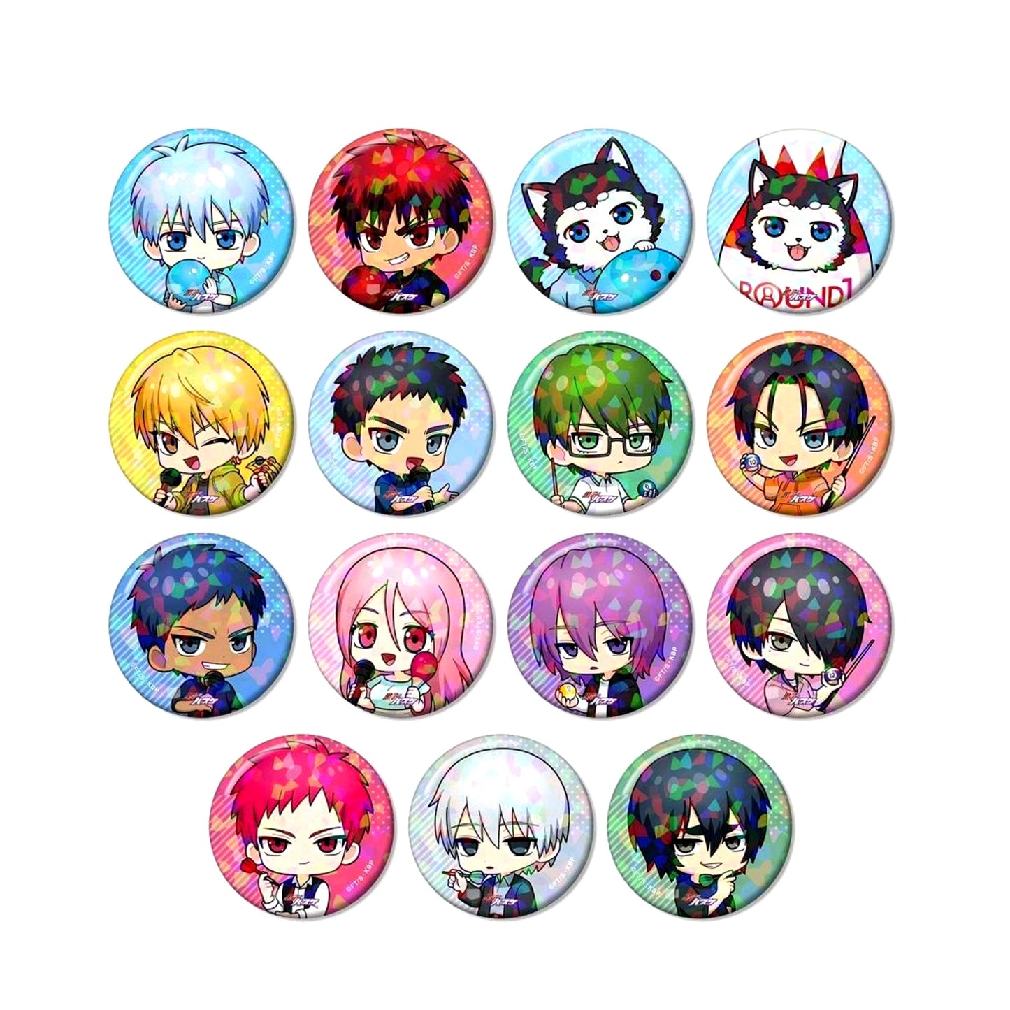 Set of 15 Kurokos Basketball Trading Mini Character Hologram Button [USED]