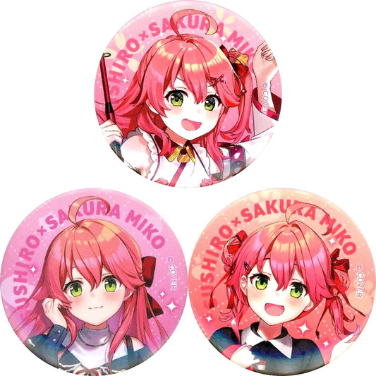 Set of 3 Sakura Miko x Sushiro Virtual YouTuber Holo Live Button Bonus for Natural Indian Tuna 6 Piece Order [USED]