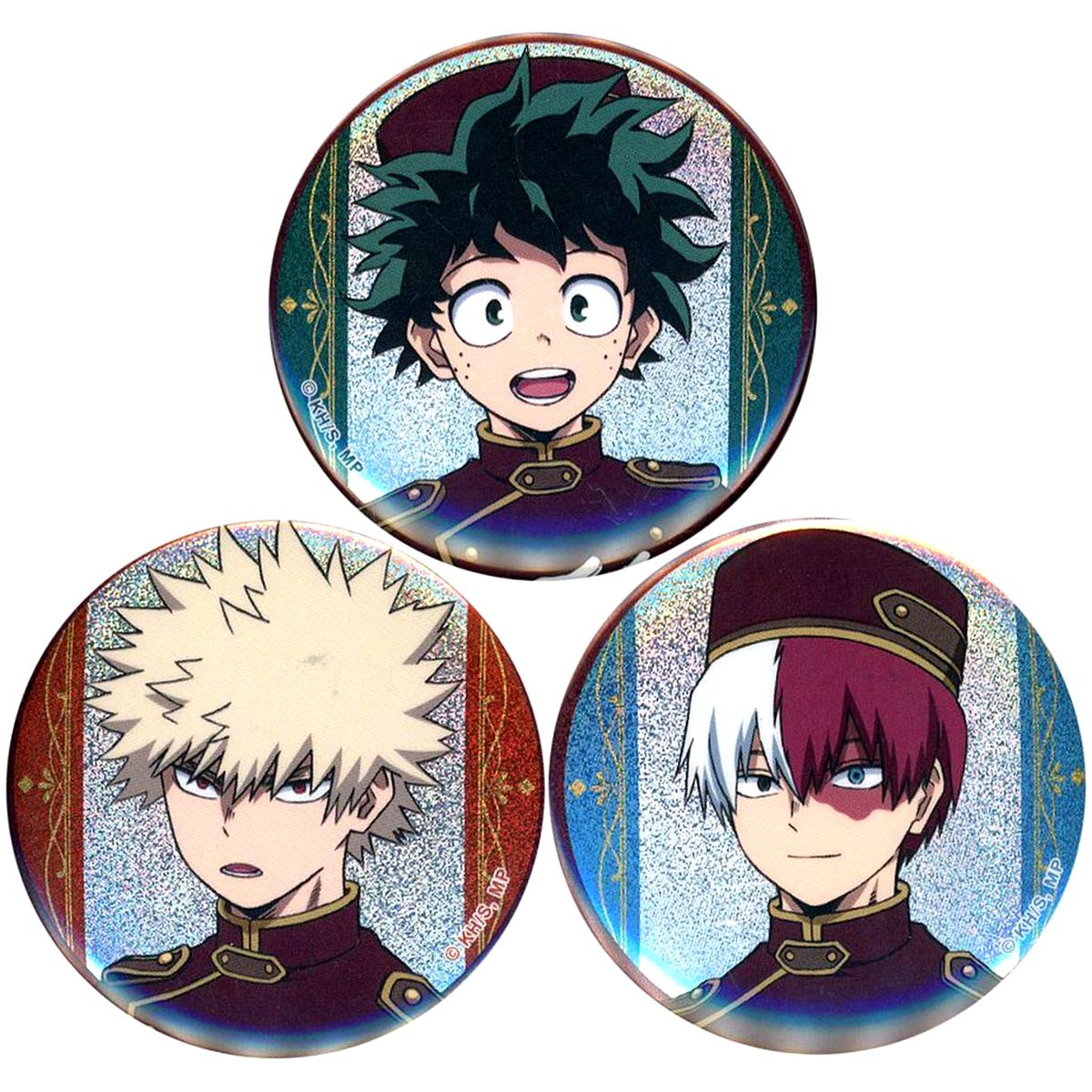 Katsuki Bakugo, Izuku Midoriya, Shoto Todoroki My Hero Academia x animate cafe Glitter Button Badge Set Welcome Ver. [USED]