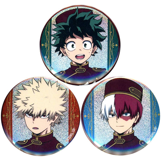 Katsuki Bakugo, Izuku Midoriya, Shoto Todoroki My Hero Academia x animate cafe Glitter Button Badge Set Welcome Ver. [USED]