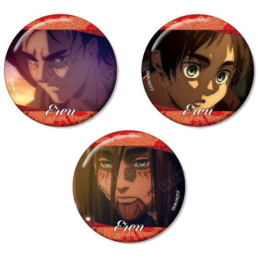 Set of 3 Eren Yeager Attack on Titan Scene Shot Glitter Button TV Anime [USED]