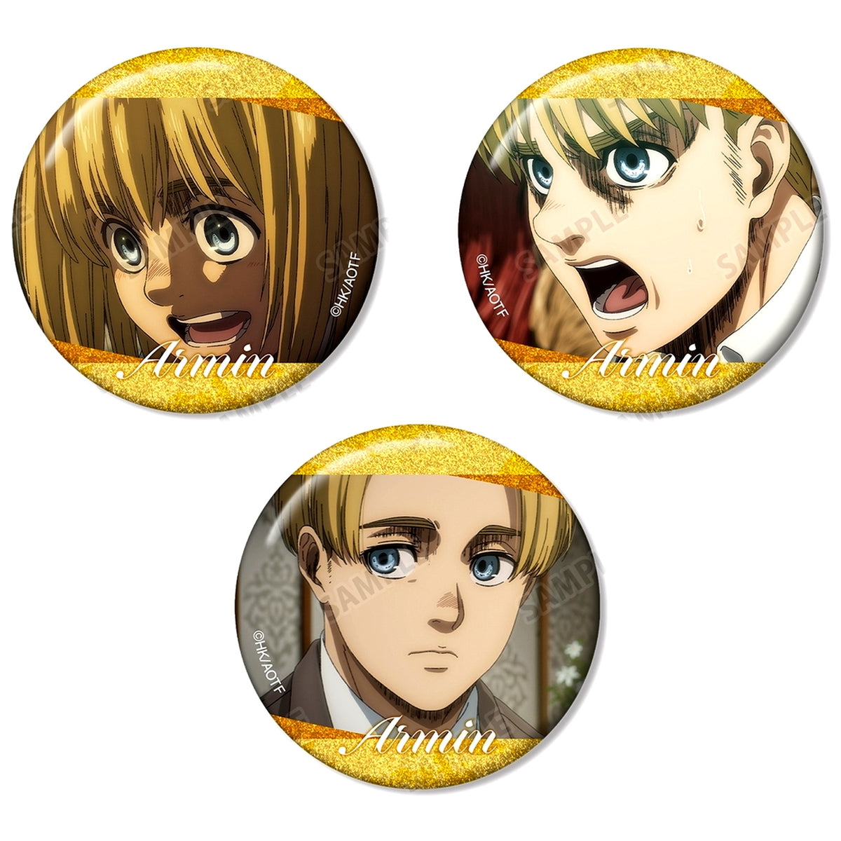 Set of 3 Armin Arlert Attack on Titan Scene Shot Glitter Button TV Anime [USED]