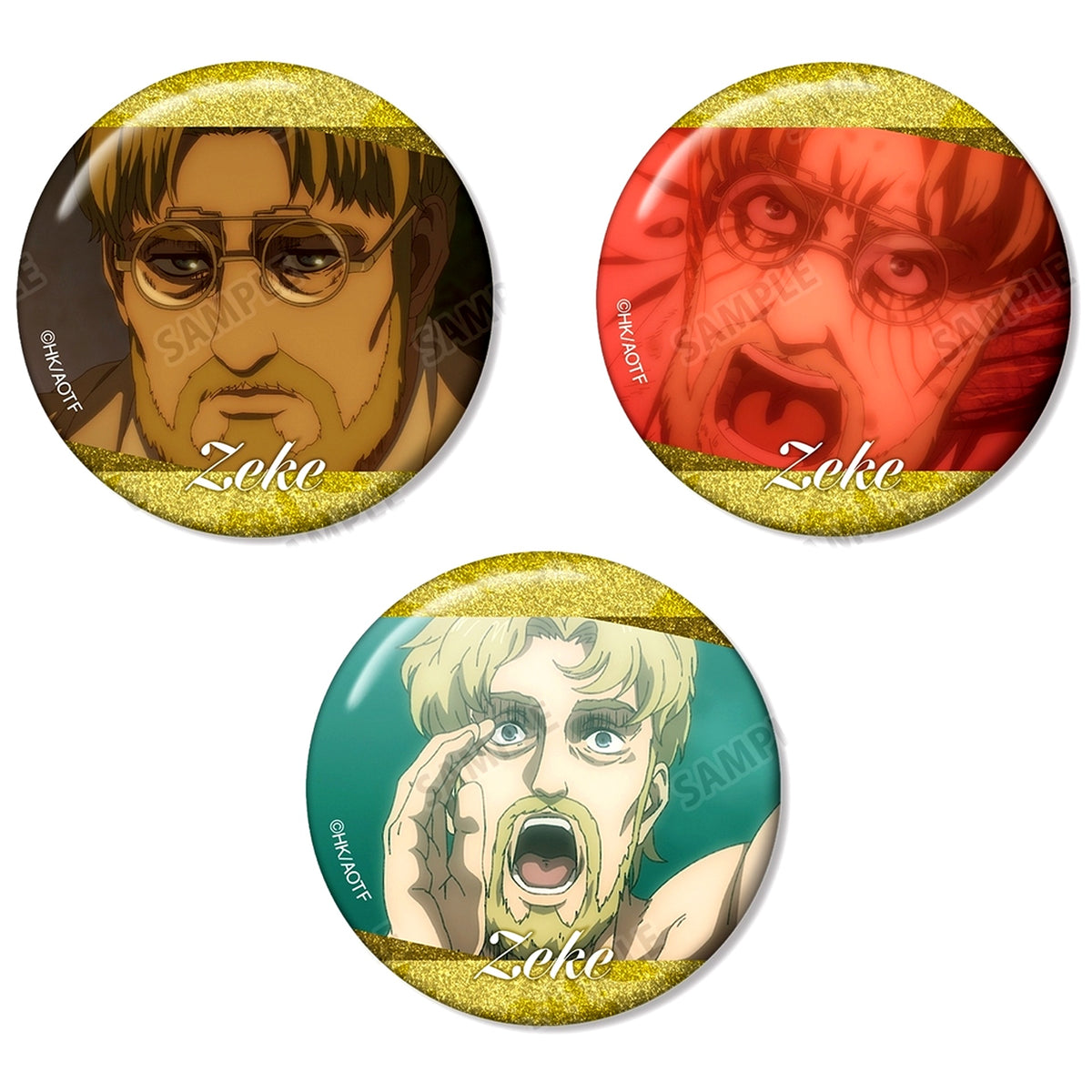 Set of 3 Zeke Yeager Attack on Titan Scene Shot Glitter Button TV Anime [USED]