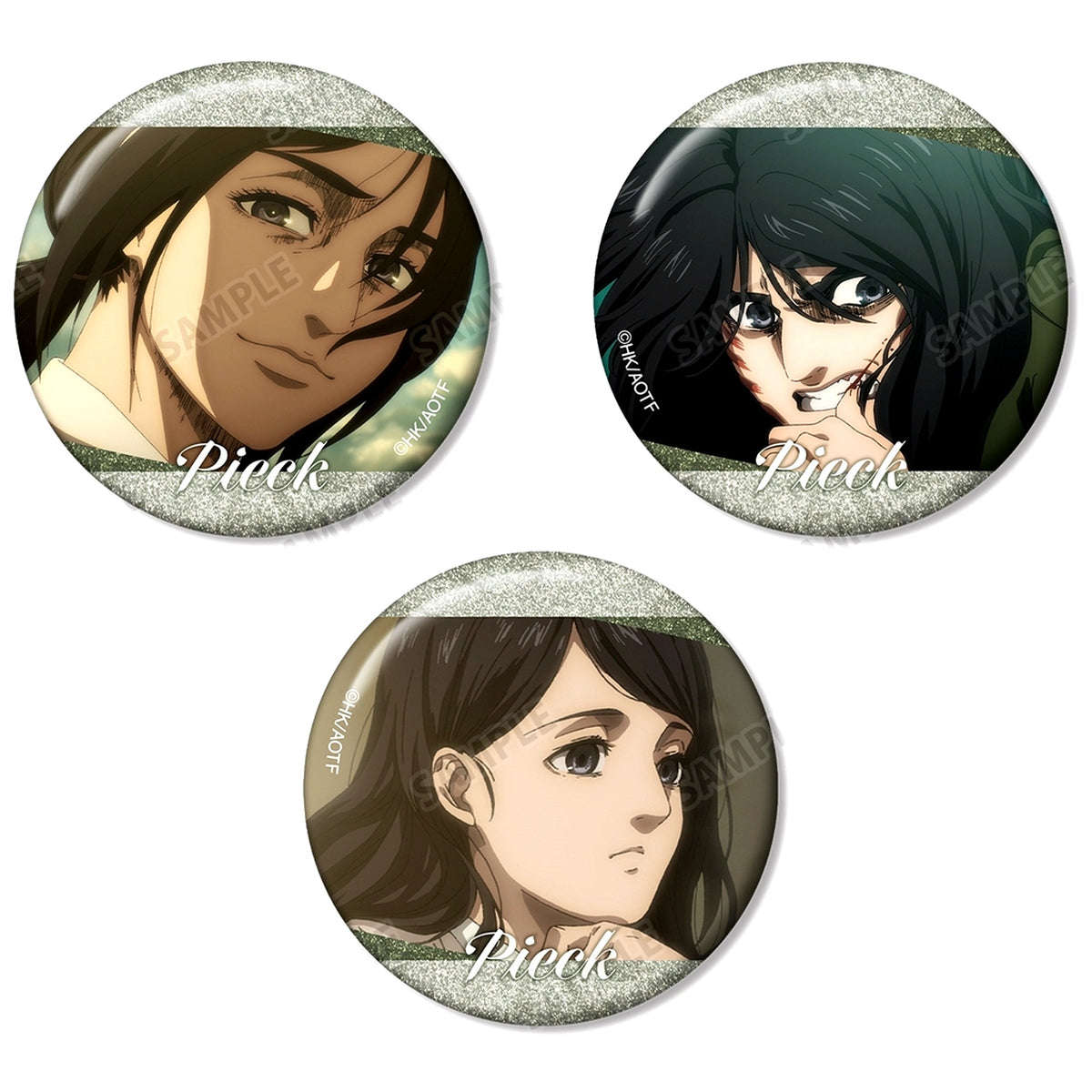 Set of 3 Pieck Finger Attack on Titan Scene Shot Glitter Button TV Anime [USED]