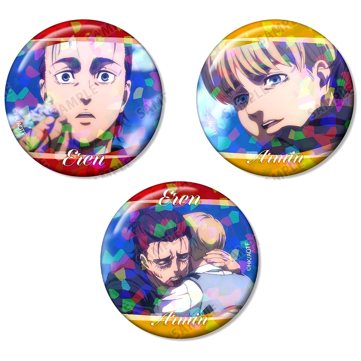Set of 3 Eren & Armin Attack on Titan Scene Shot Hologram Button TV Anime [USED]