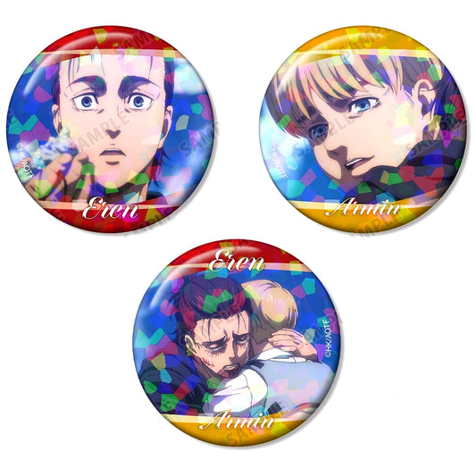 Set of 3 Eren & Armin Attack on Titan Scene Shot Hologram Button TV Anime [USED]