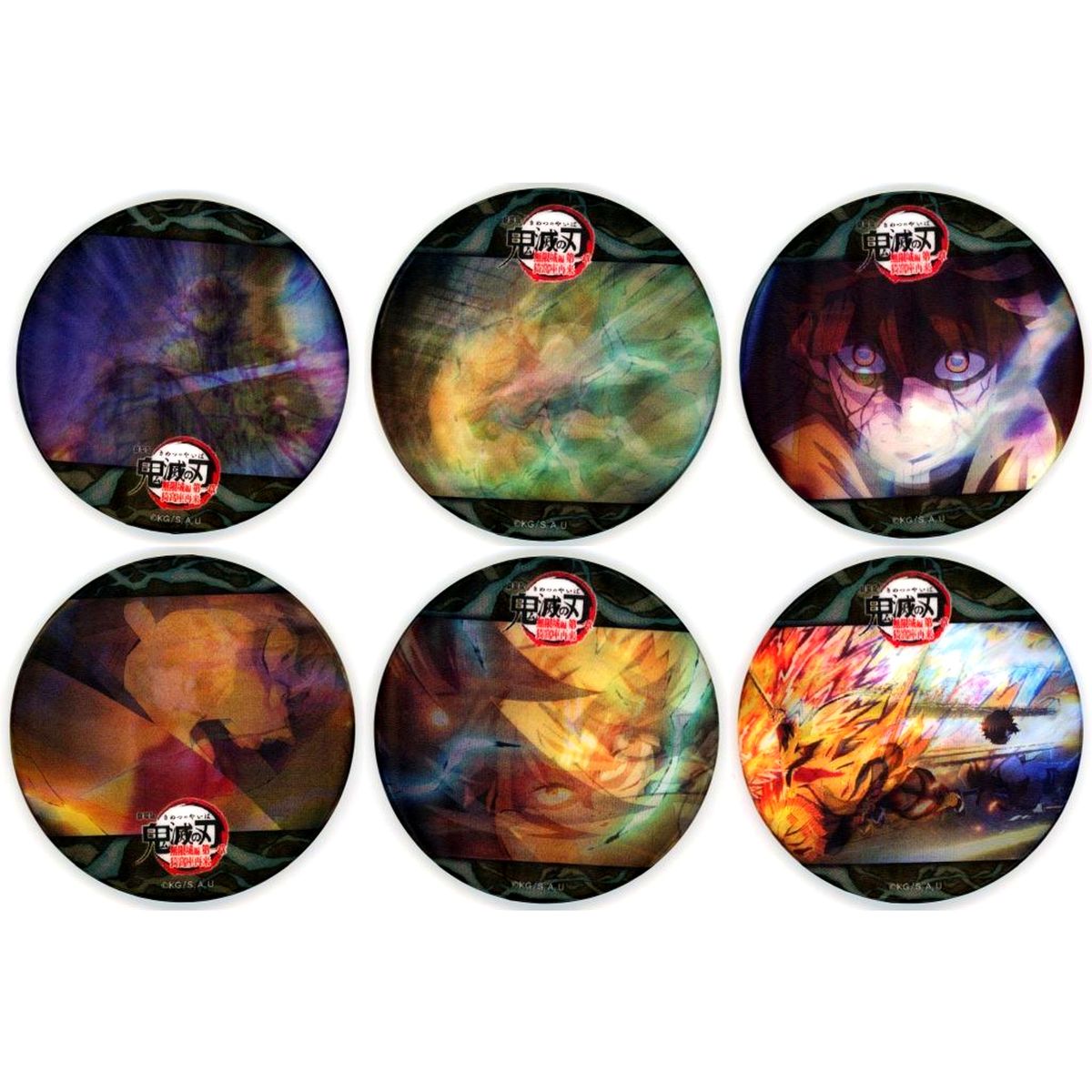 Set of 6 Demon Slayer: Kimetsu no Yaiba - The Movie: Infinity Castle Chapter 1 Akaza Returns ufotable Cafe x Machi Asobi CAFE Kessen no Hibuta wo Kiru Third Season Zenitsu vs Kaigaku Various Battles Part 2 Thunder Breathing Random Action Animation Button 