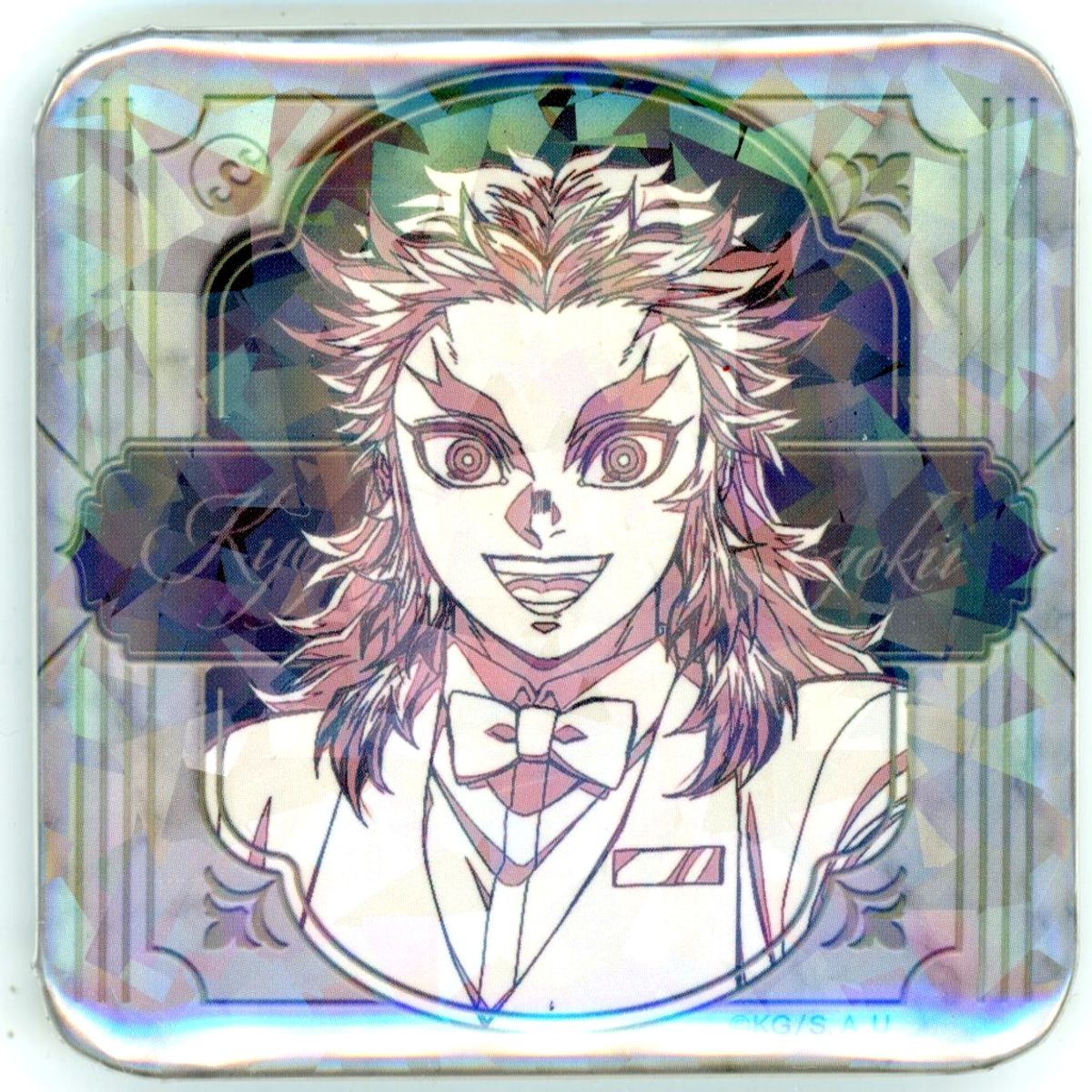 Kyojuro Rengoku Glitter Button Close Up Face White Background Demon Slayer: Kimetsu no Yaiba x ufotable MOCKTAIL BAR GINZA COLLECTION LOTTO Vol. 2 [USED]