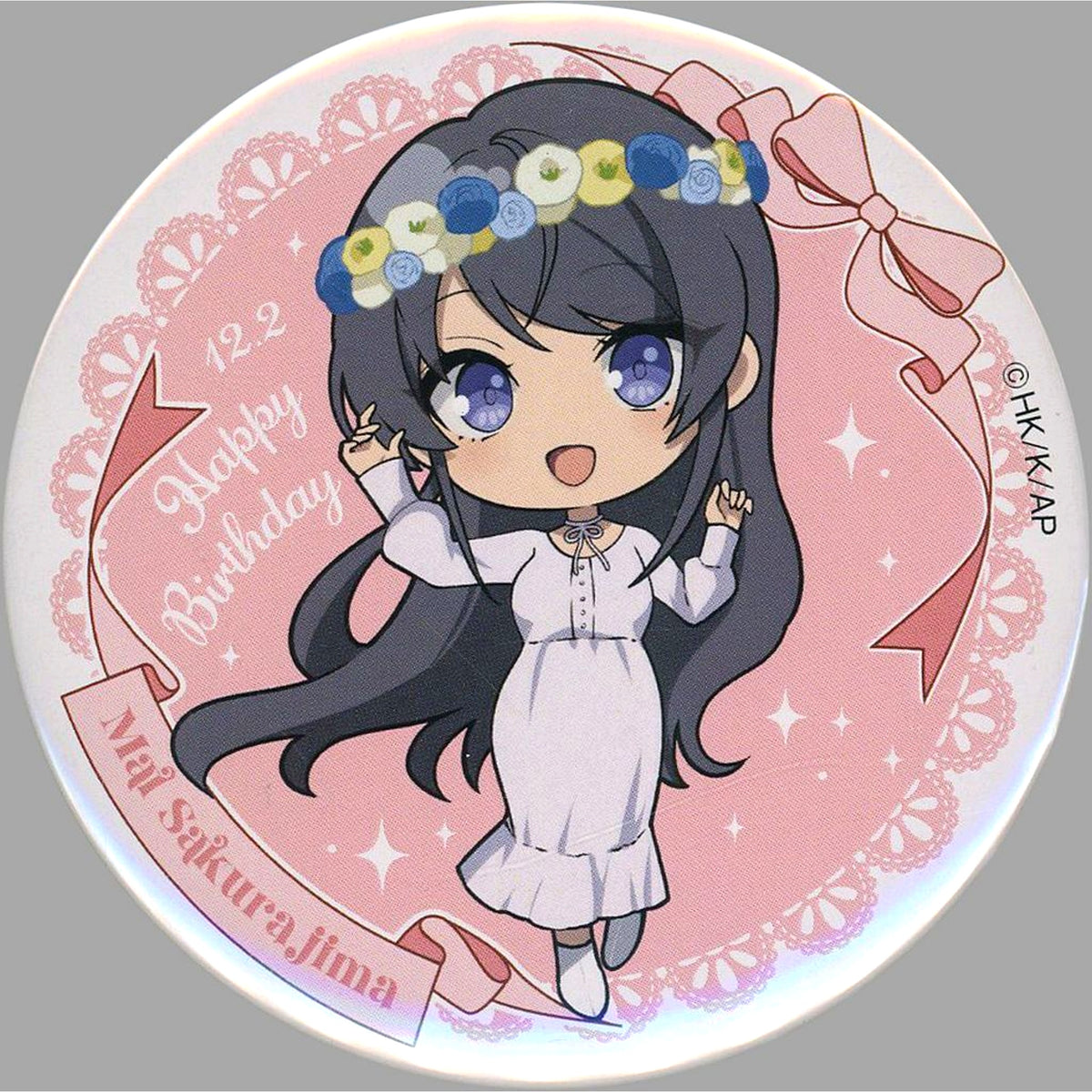 Mai Sakurajima Flower Crown Rascal Does Not Dream of Santa Claus Kujibikido Happy Birthday Kuji 2025 D-5 Prize Mini Button [USED]
