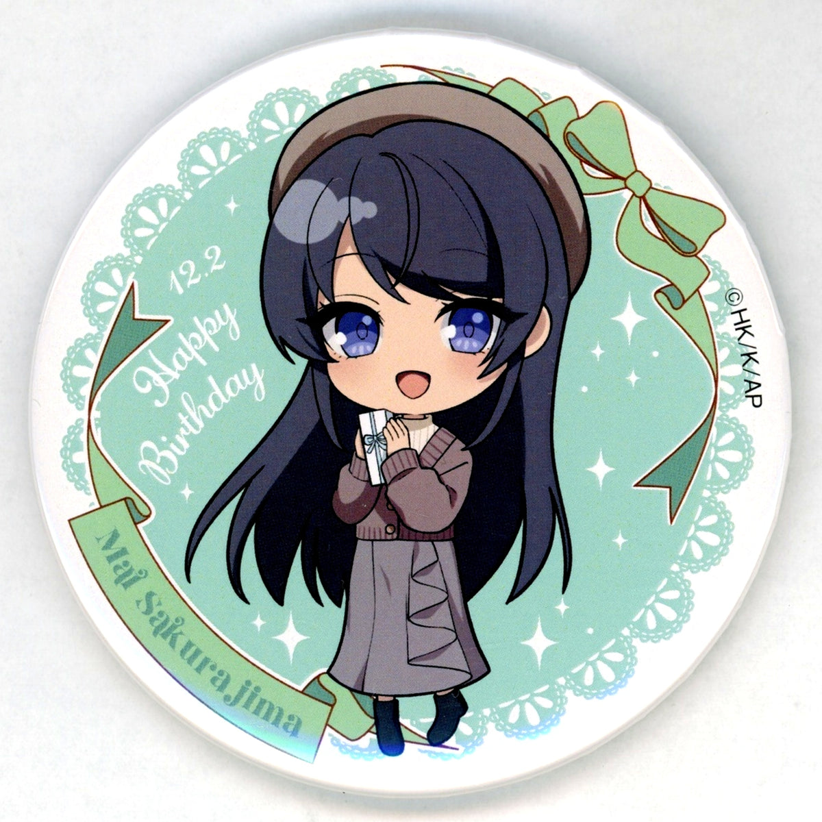 Mai Sakurajima Present Rascal Does Not Dream of Santa Claus Kujibikido Happy Birthday Kuji 2025 D-6 Prize Mini Button [USED]