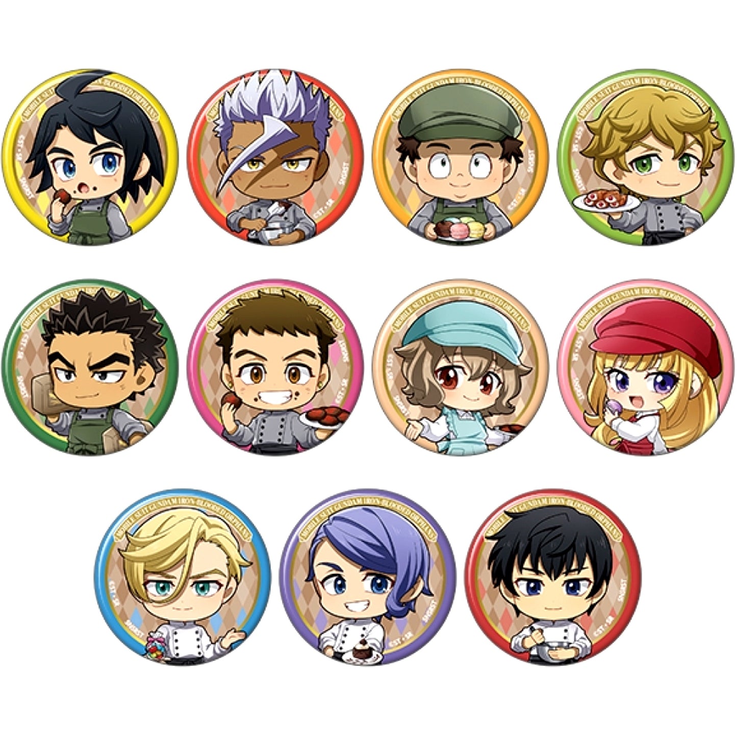 Set of 11 Mobile Suit Gundam Iron-Blooded Orphans Character Button Collection Patissier Style [USED]
