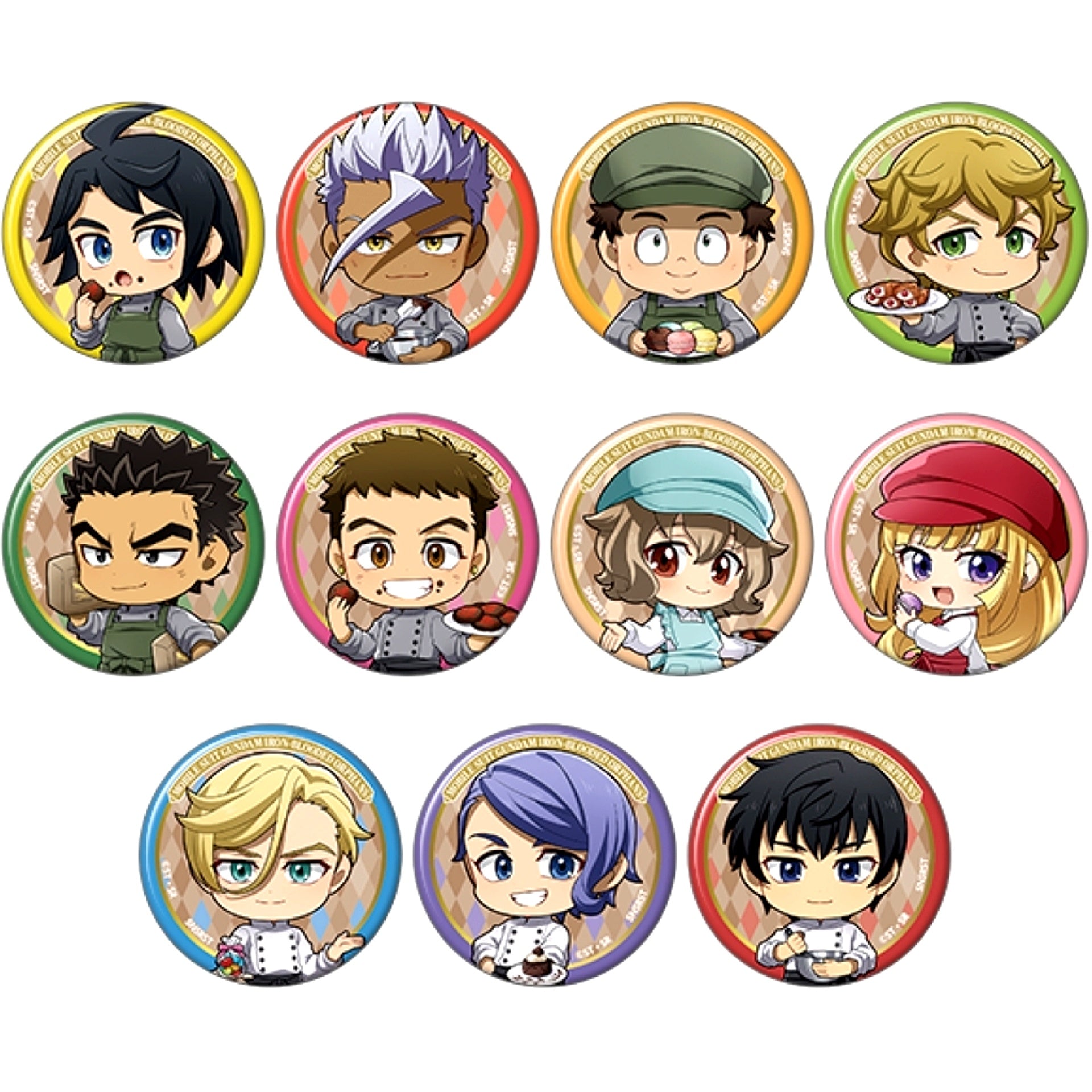 Set of 11 Mobile Suit Gundam Iron-Blooded Orphans Character Button Collection Patissier Style [USED]