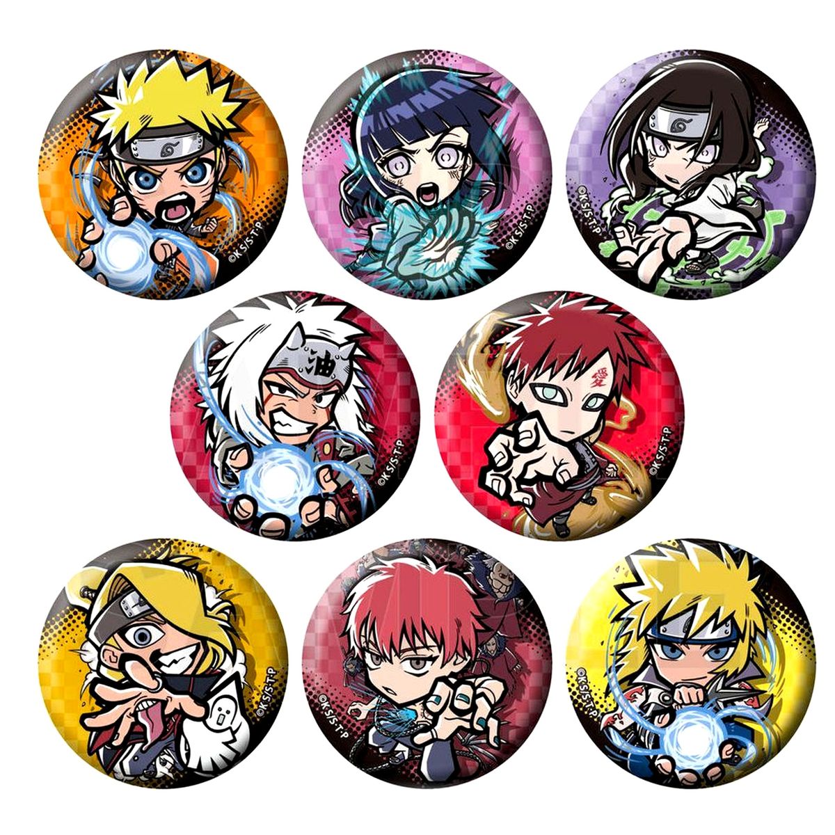 Set of 8 Naruto Shippuden Etoon Trading Metallic Button A [USED]