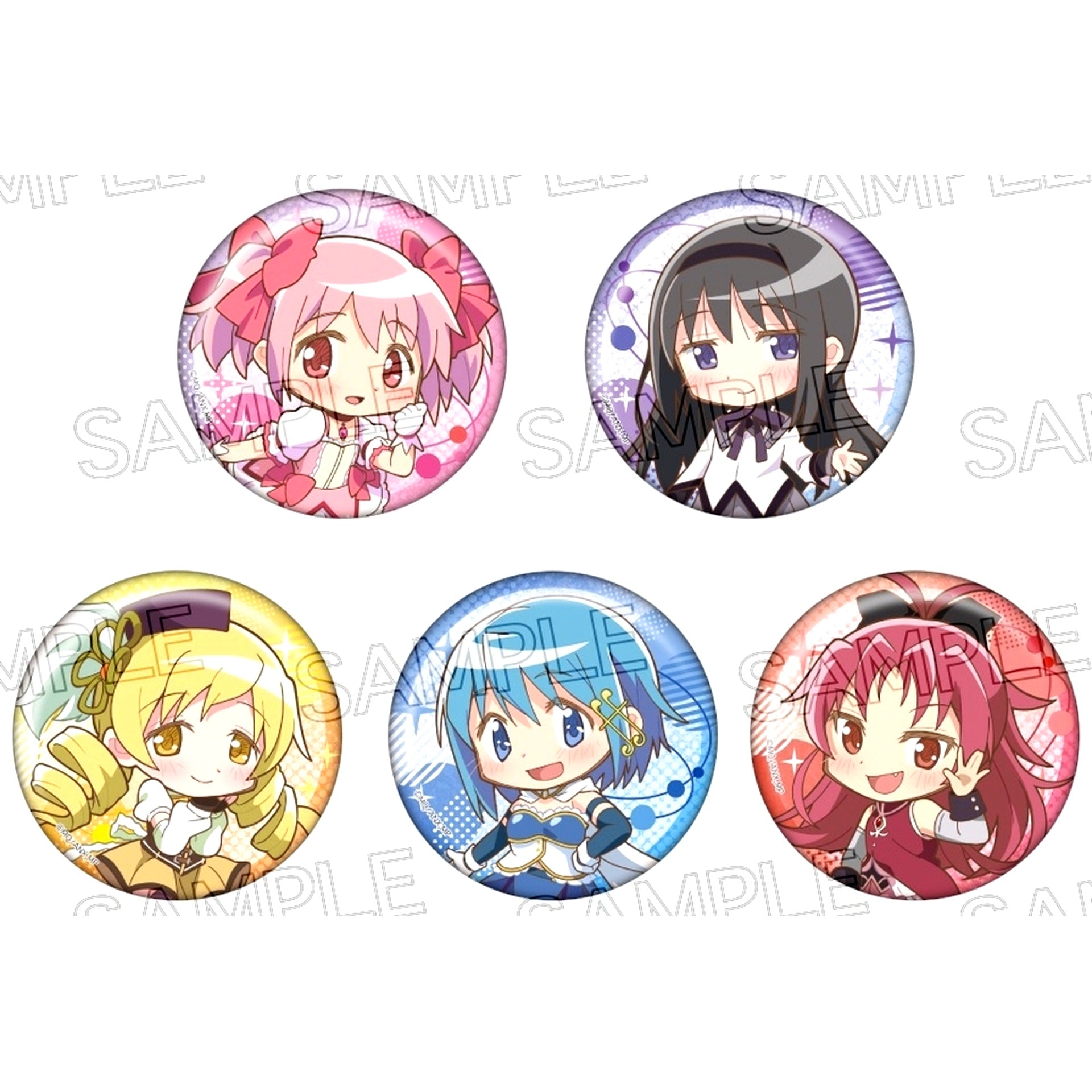 Set of 5 Puella Magi Madoka Magica Deformed Glitter Button [USED]