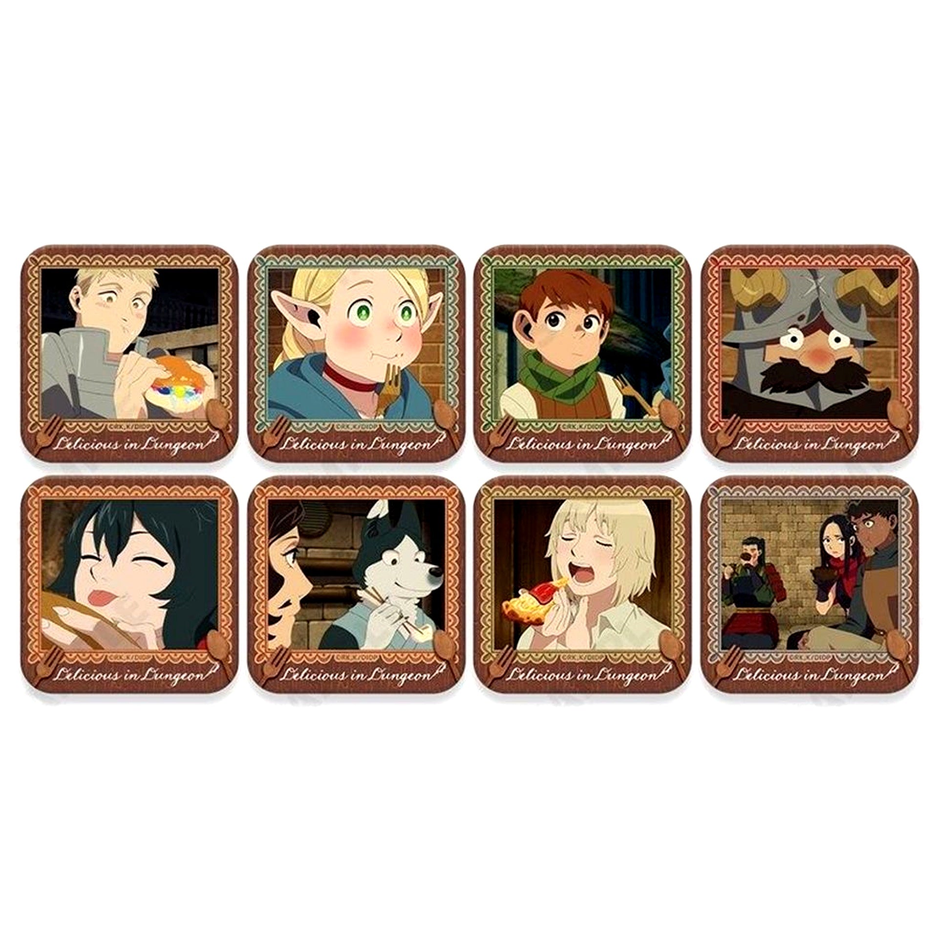 Set of 8 Delicious in Dungeon Trading Mogumogu Square Button [USED]