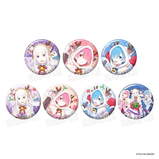 Set of 7 Re:Zero Starting Life in Another World Trading Glitter Button Christmas Cosplay Ver. [USED]