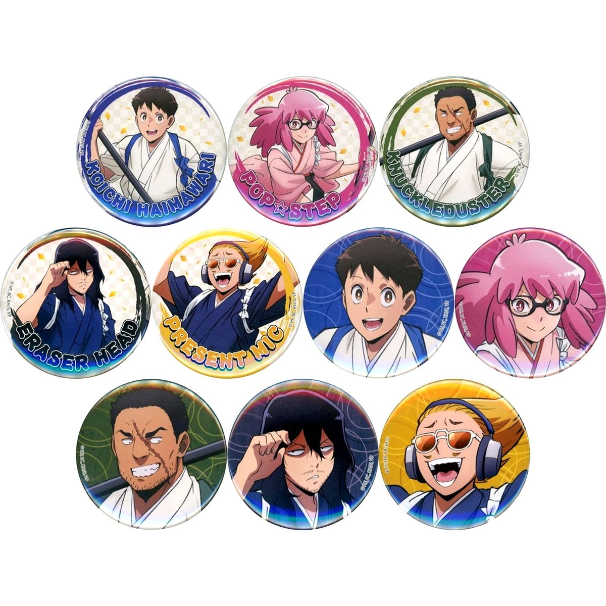 Set of 10 My Hero Academia: Vigilantes POP UP SHOP in Tokyo Character Street One Spot by eeo Original Illustration Button Badge Calligraphy Ver. [USED]