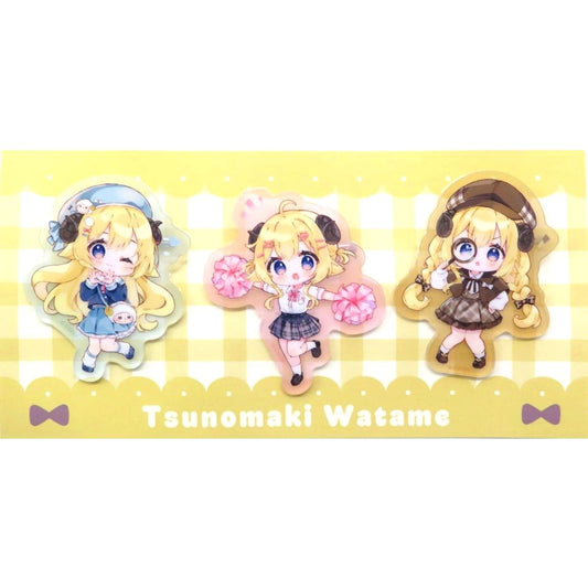 Set of 3 Tsunomaki Watame Virtual Youtuber 6th Anniversary Acrylic Clip Badge [USED]