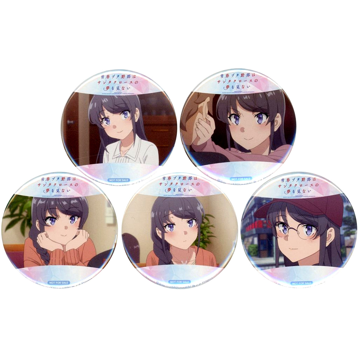 Set of 5 Mai Sakurajima Rascal Does Not Dream of Santa Claus Scene Shot Buttons Bonus for Blu-ray and DVD Sofmap Animega Complete Volume Set Purchase Bonus [USED]
