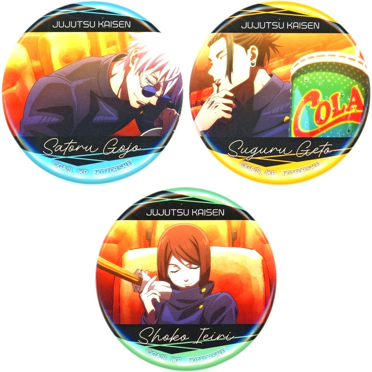 Set of 3 Satoru Gojo, Suguru Geto, Shoko Ieiri Jujutsu Kaisen: Hidden Inventory/Premature Death Scene Shot Button Set Blu-ray/DVD Movie Compilation TOHO animation STORE Purchase Bonus [USED]