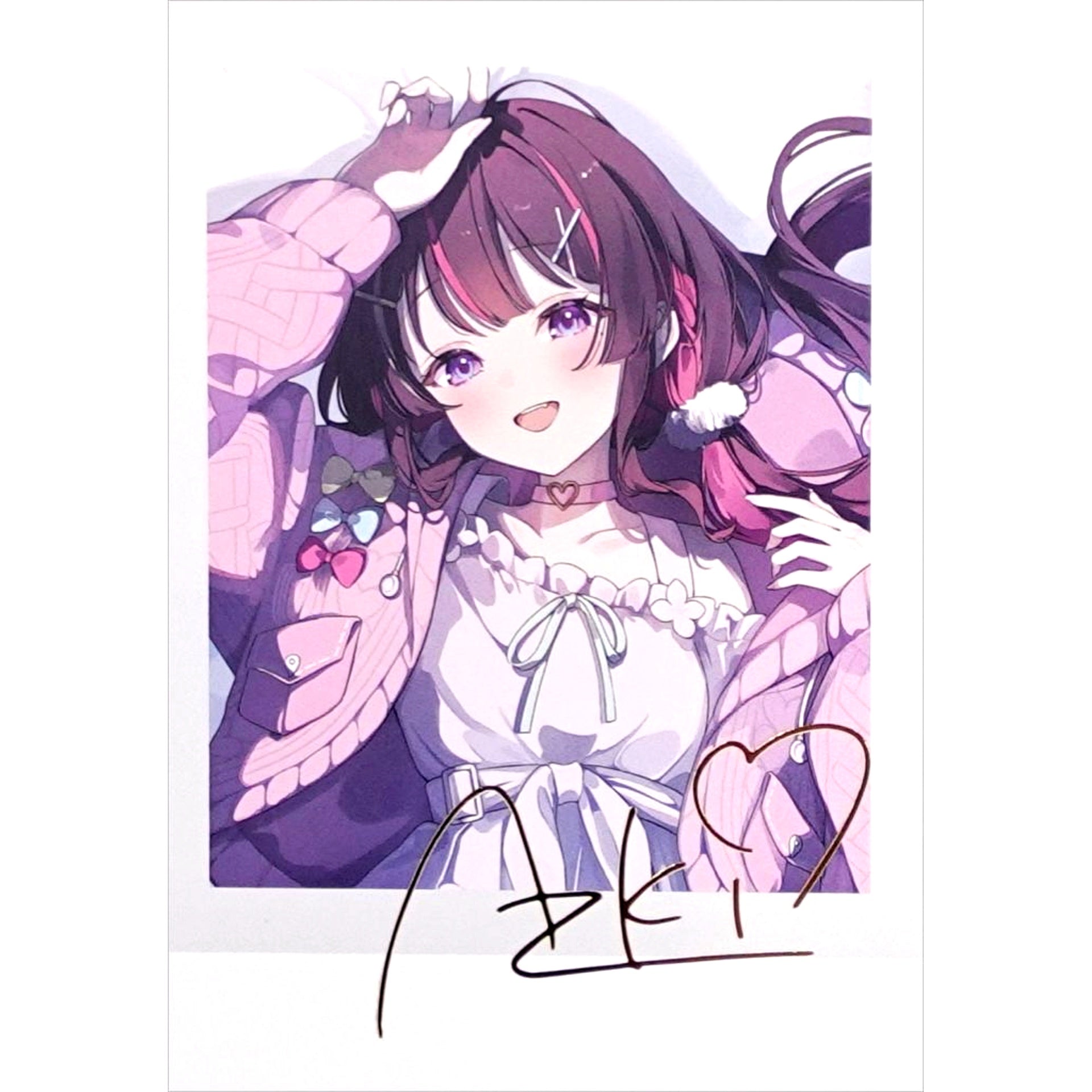 AZKi Foil Stamped Reproduced Autograph Illustration by D-fuku Instax-style Bromide Card VTuber hololive AZKi Birthday Celebration 2025 Full Set Purchase Bonus Item [USED]