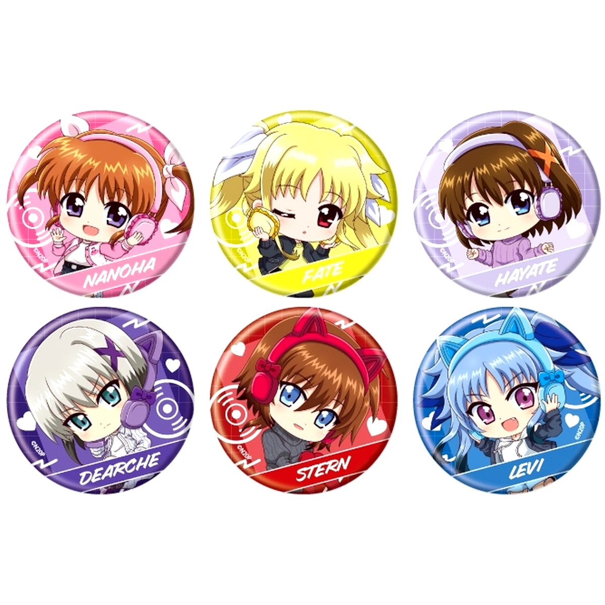 Set of 6 Magical Girl Lyrical Nanoha Button 28 Mini Character Illustration [USED]