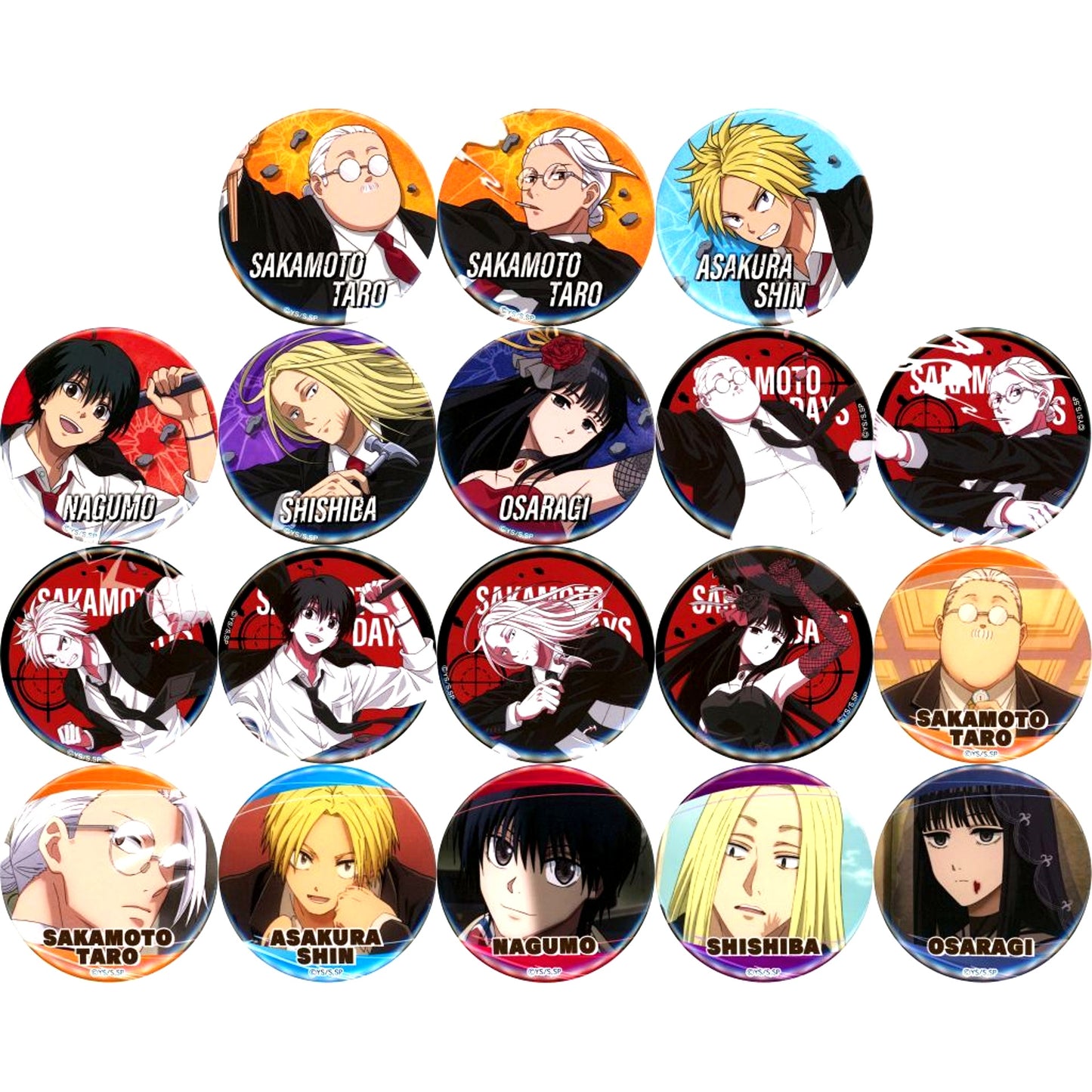 Set of 18 SAKAMOTO DAYS Happiness Button BOX Formal Wear Battle Action Petit Happy Prize Button [USED]