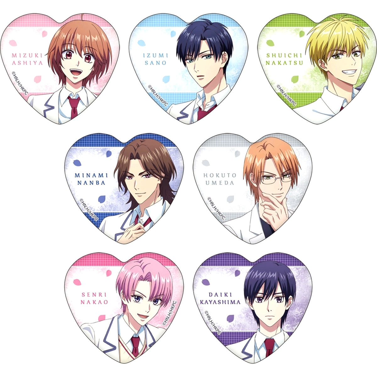 Set of 7 Hana-Kimi: For You in Full Blossom Heart Shaped Chara Badge Collection [USED]