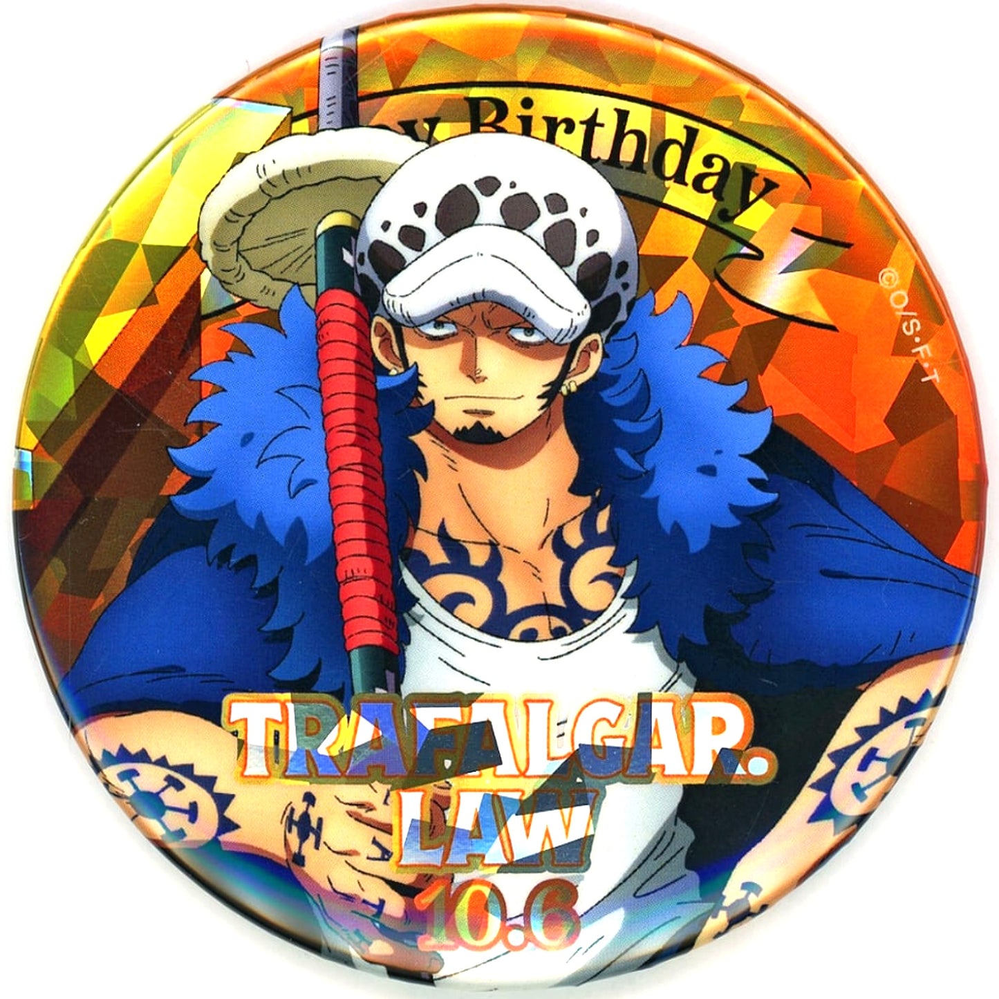 Trafalgar Law 10.6 One Piece HBD Initial Hologram Button [USED]