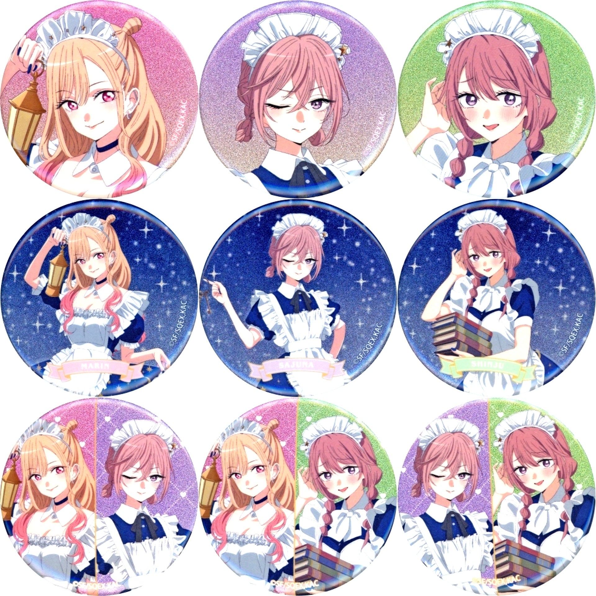 Set of 9 TV Anime My Dress-Up Darling Season 2 POP UP STORE in Loft Illustration Starry Sky Maid Ver. Trading Glitter Button [USED]