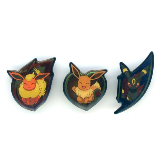 Flareon & Eevee & Umbreon Pin Badge Set A Pokemon Pikachu and Eevee Friends [USED]