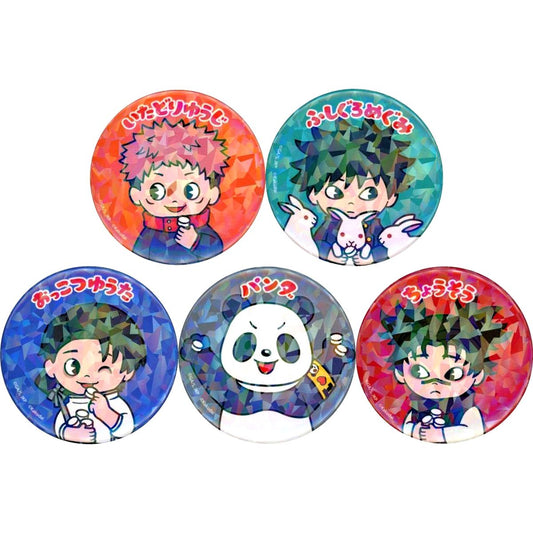Set of 5 Jujutsu Kaisen x Cuppy Ramune POP UP SHOP in Shinjuku Market Space Hologram Button 57mm 01. Mini Chara Illustration [USED]