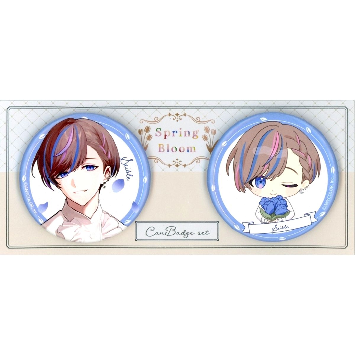 Set of 2 Seible Virtual YouTuber Nijisanji Karaoke Manekineko Collab Spring Bloom Button [USED]