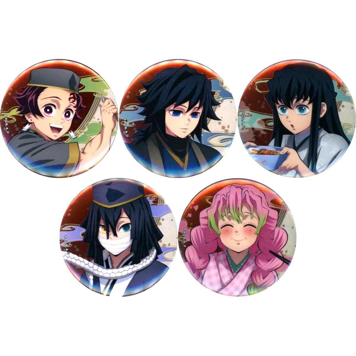 Set of 5 Demon Slayer: Kimetsu no Yaiba Trading Metallic Button Takumen.com & Rakuumat Takumen x Demon Slayer: Kimetsu no Yaiba [USED]