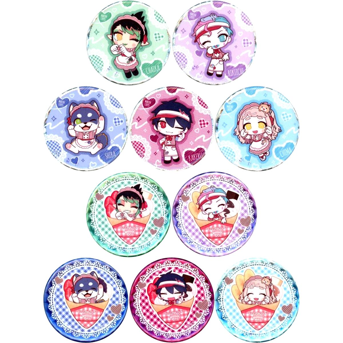 Set of 10 Virtual YouTuber Nijisanji Trading Glitter Button NIJISANJI x Marion Crepes 2nd Collaboration [USED]