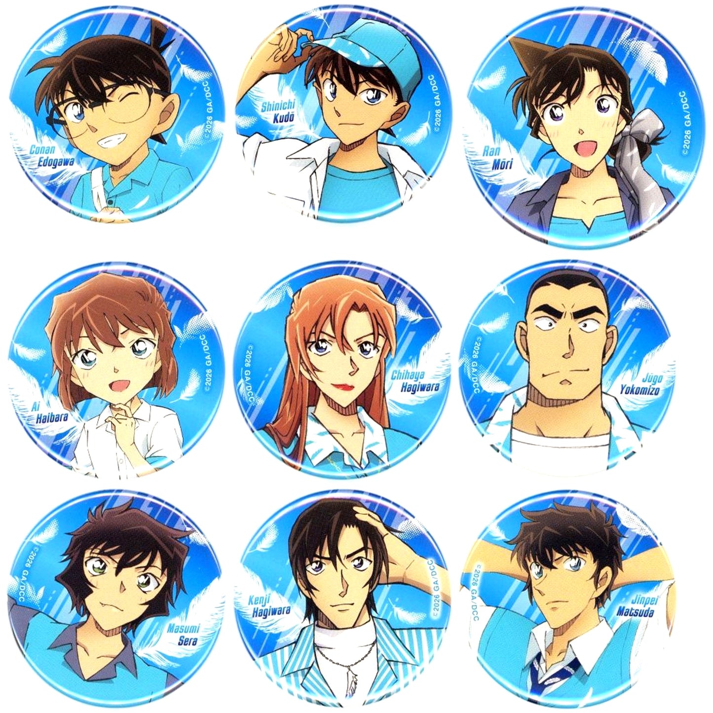 Set of 9 Detective Conan Movie The Fallen Angel of the Highway Character Badge Collection Theater Goods [USED]