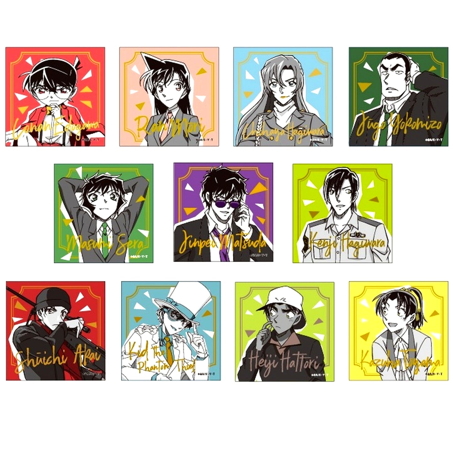 Set of 11 Detective Conan Mystery File Collection 2026 Trading Foil Stamped Square Button [USED]