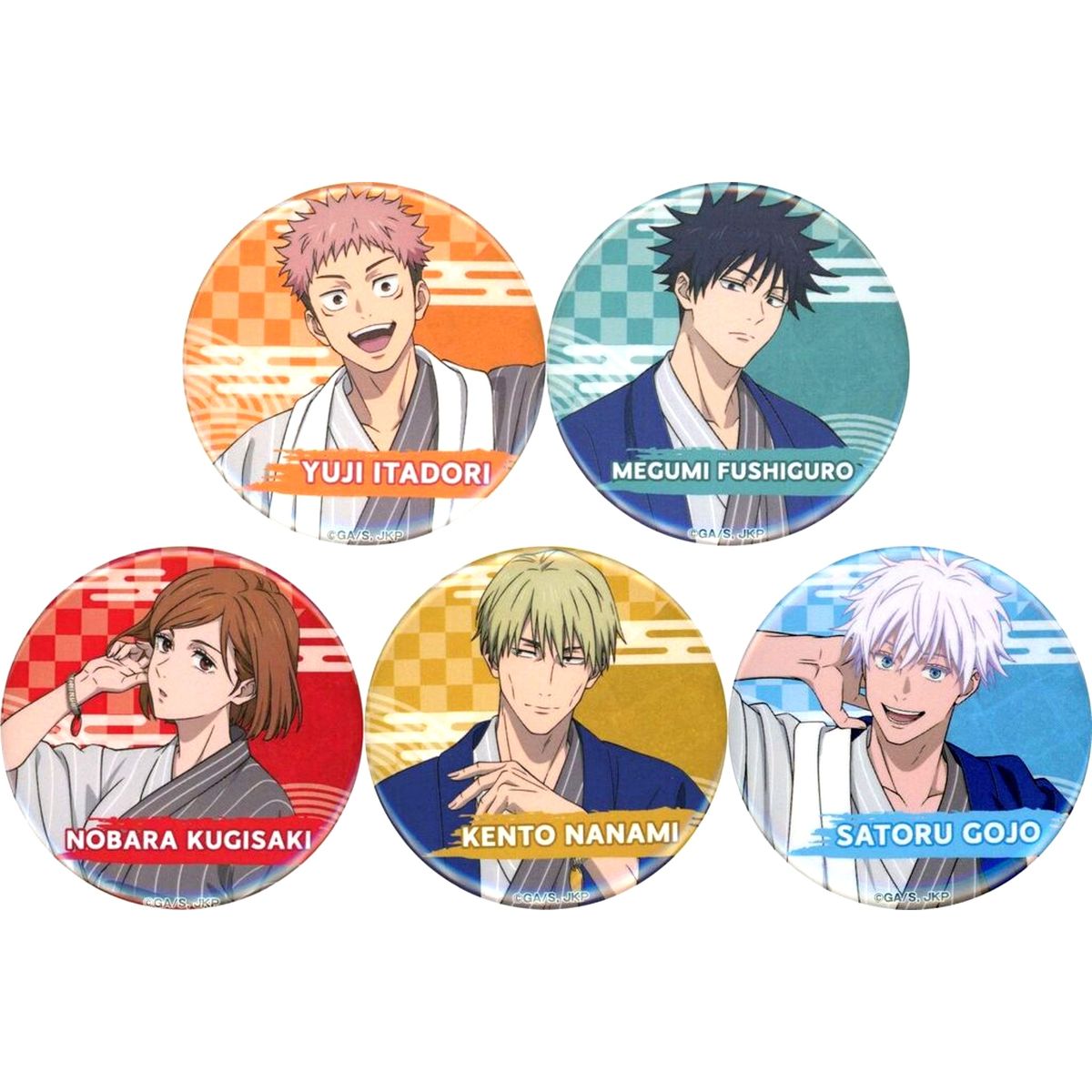 Set of 5 Jujutsu Kaisen JUJUTSU KAISEN x Gokurakuyu / RAKU SPA Gokuraku Jujuyasumi 3 Trading Button Full Body Ver. 5th Anniversary [USED]
