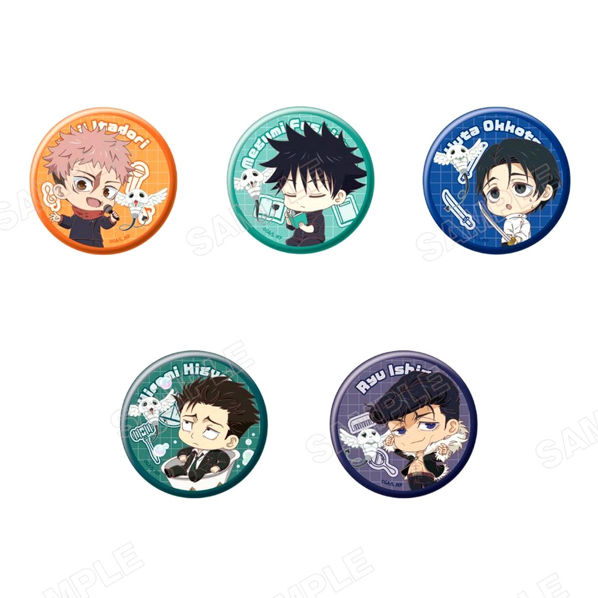 Set of 5 Jujutsu Kaisen POP UP SHOP Kogane to Issho Ordinary in HMV Trading Metallic Button [USED]