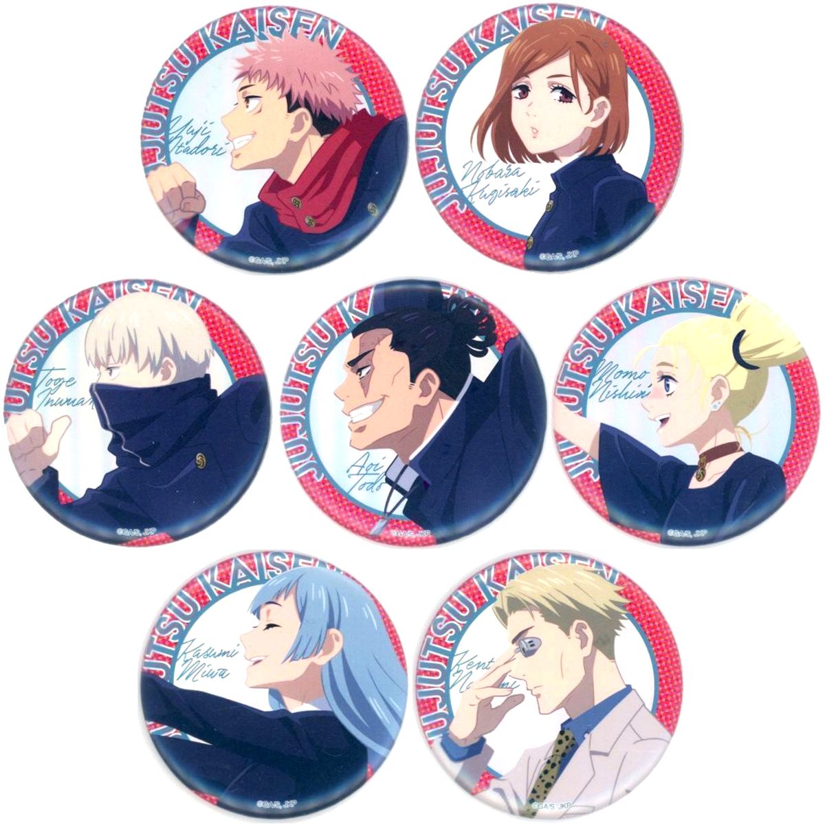Set of 7 Jujutsu Kaisen Trading Big Button A Aurora Ver. 5th Anniversary SPECIAL POPUP at baseyard tokyo Visual 1st [USED]