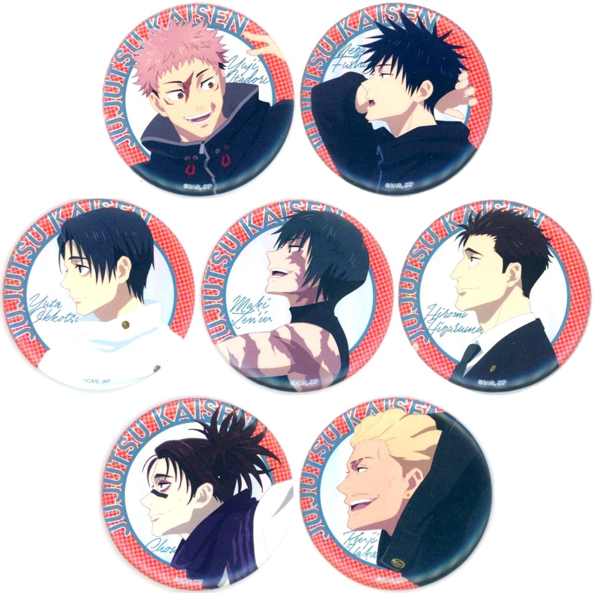 Set of 7 Jujutsu Kaisen Trading Big Button Aurora Ver. 5th Anniversary SPECIAL POPUP at baseyard tokyo Visual 3rd [USED]