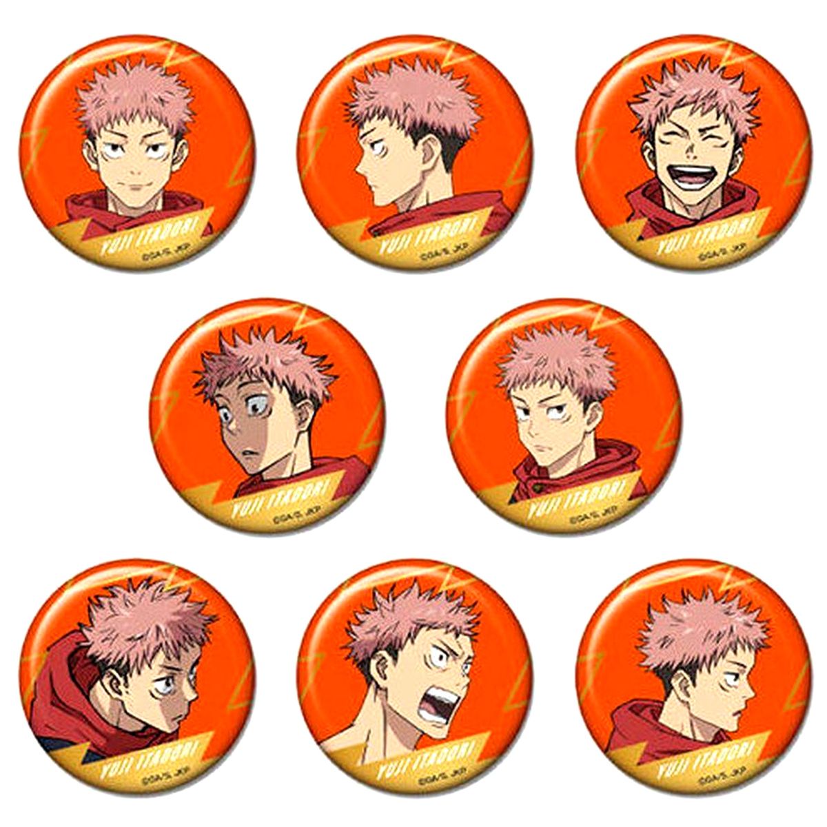 Set of 8 Yuji Itadori Jujutsu Kaisen 5th Anniversary Foil Stamped Can Badge BOX [USED]