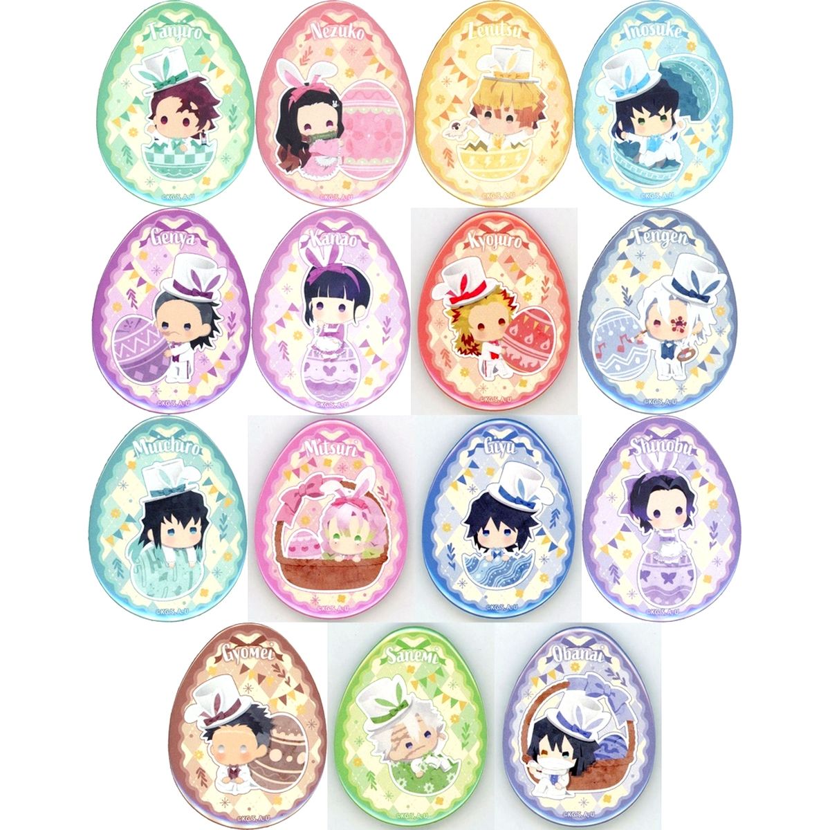Set of 15 Demon Slayer: Kimetsu no Yaiba Yura Fuwa Series Easter Ver. Random Easter Button [USED]