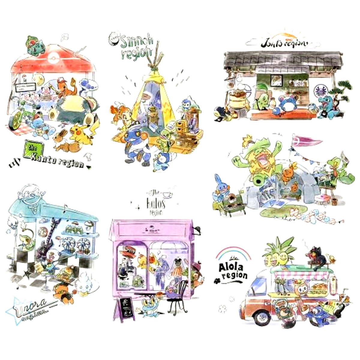 Pikachu, etc. Pokemon Pokemon World Market Postcard Pokemon Center Limited Set of 7 Postcards [USED]