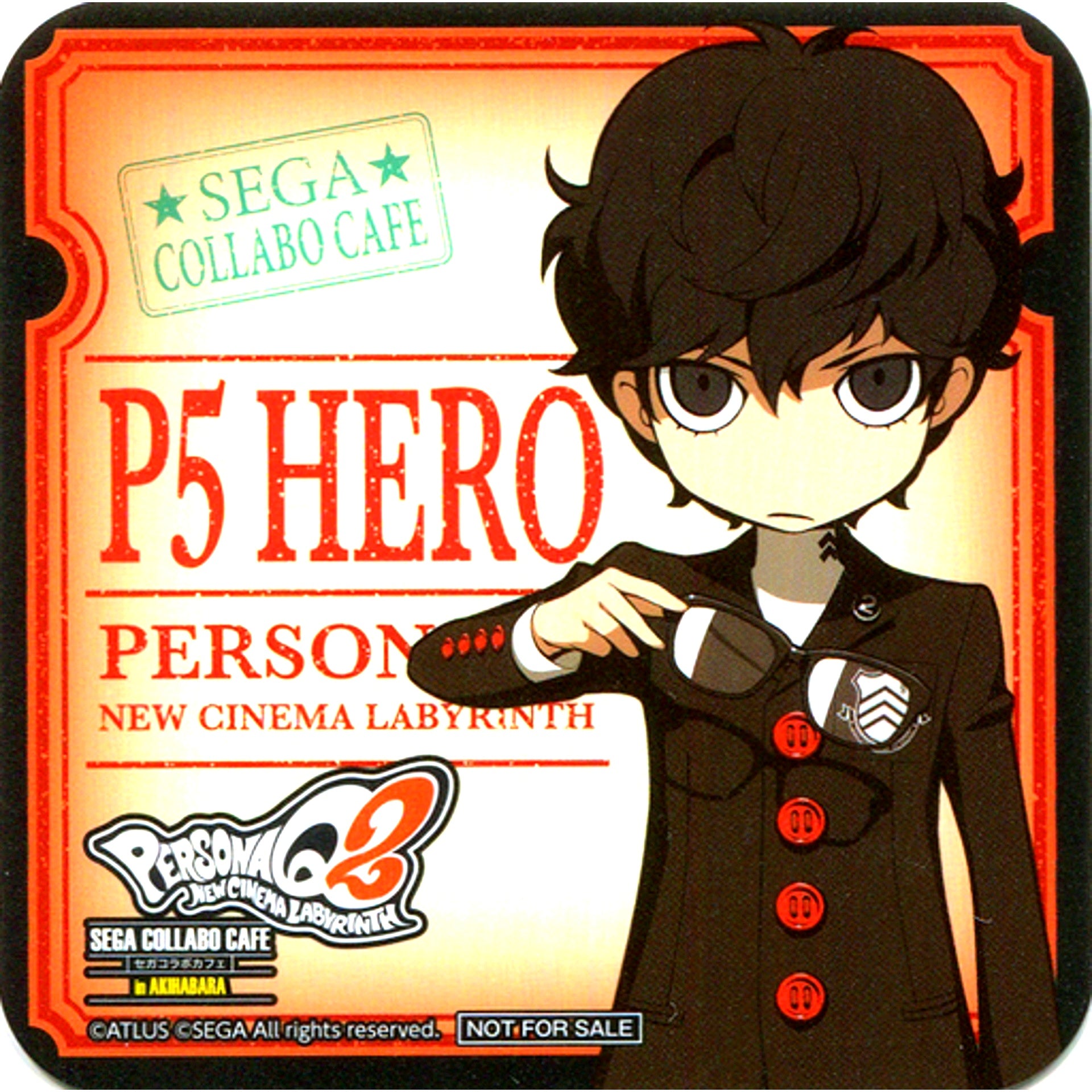 P5 Protagonist Drink Coaster Sega Collab Cafe Persona Q2 New Cinema Labyrinth Part 1 Drink Order Bonus [USED]