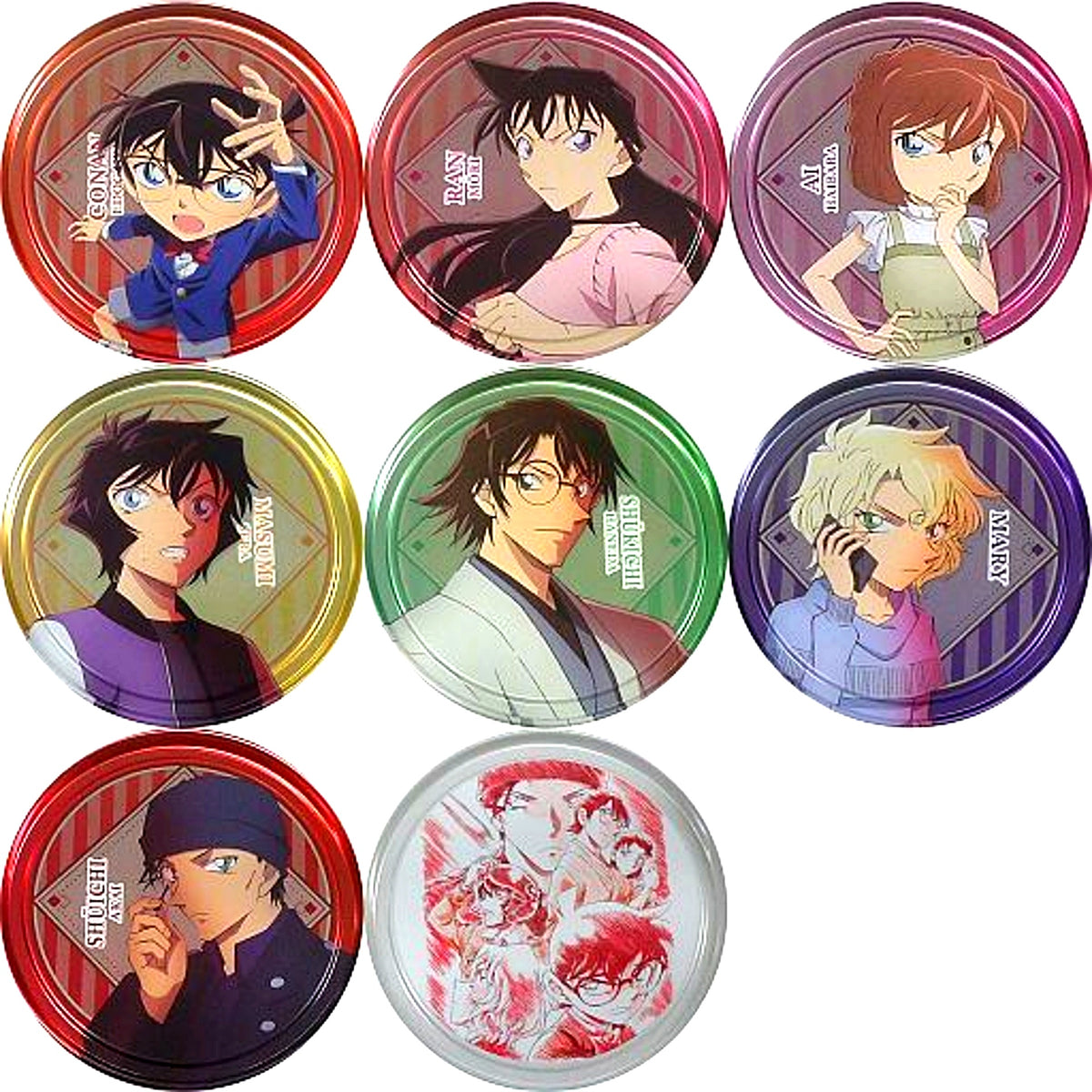 Set of 8 Detective Conan The Scarlet Bullet Chara Beverage Tin Coaster [USED]